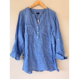 100% Linen Talbots Plus 1X Roll Tab Sleeve Button Tunic Top NWT